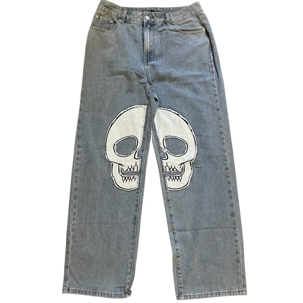*SOLD*Gilipur Women's Skull Jeans Sz Large (32x30) Light Blue High Rise